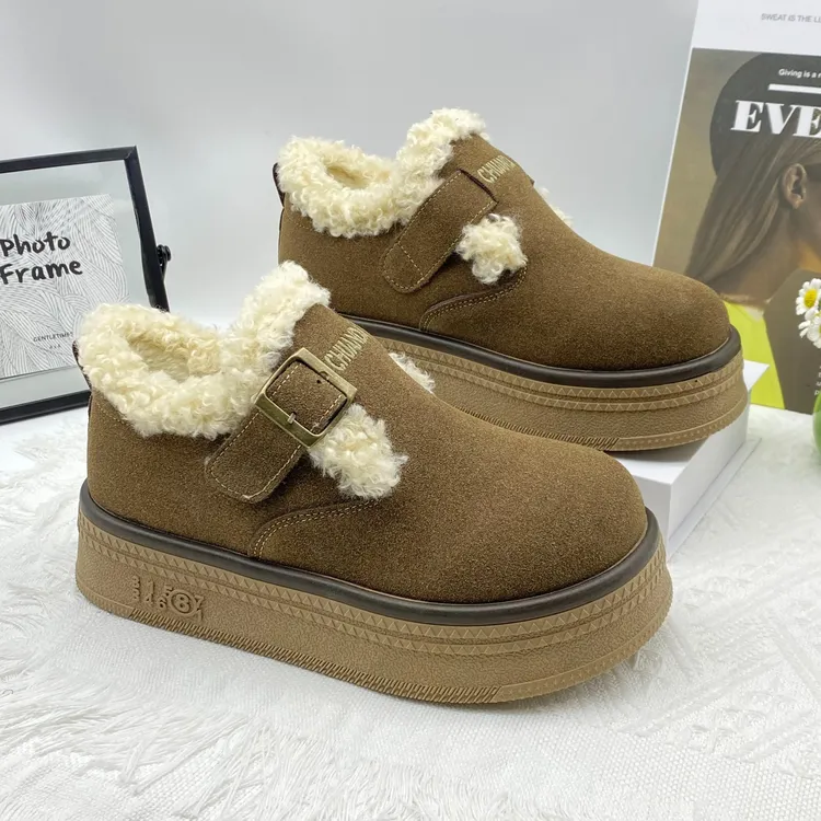复古风休闲鞋舒适勃肯鞋加棉女2024秋冬季新款娃娃头厚底时尚鞋