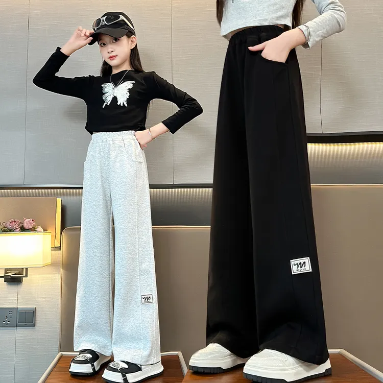 女童裤子春秋大童秋季时髦洋气直筒休闲裤女孩宽松秋装儿童阔腿裤