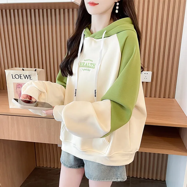 连帽卫衣女2025新款春秋韩版宽松薄款带帽撞色初中生洋气百搭外套