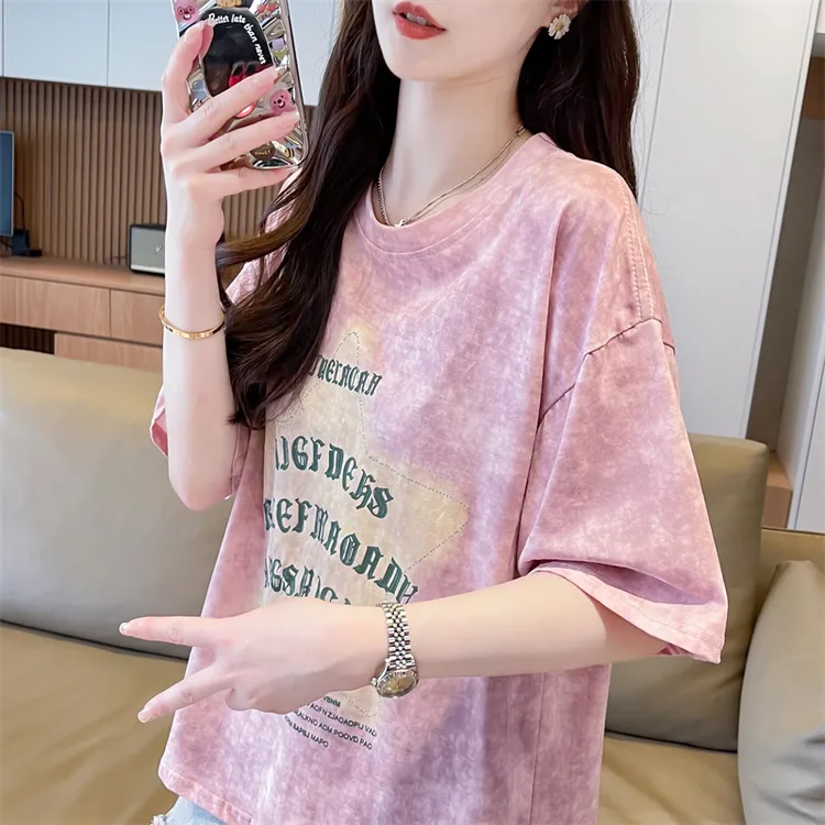 扎染短袖t恤女2025新款夏季韩版宽松设计感小众洋气百搭上衣服潮