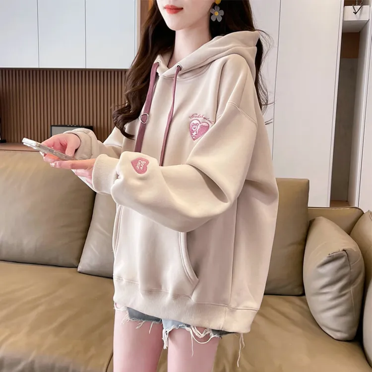 连帽卫衣女2025新款春秋季韩版宽松薄款个性刺绣百搭设计感外套潮