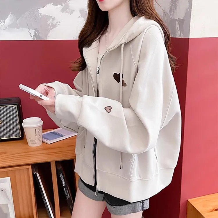 连帽卫衣女春秋韩版宽松设计感小众大码休闲百搭薄款慵懒风外套潮