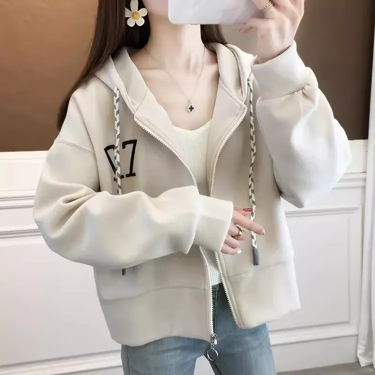 早秋小个子短款外套女2025新款春秋韩版宽松薄款初秋洋气开衫卫衣