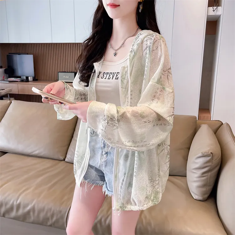 户外骑车透气防晒衣女夏季宽松大码女装冰丝薄款中国风开衫外套潮