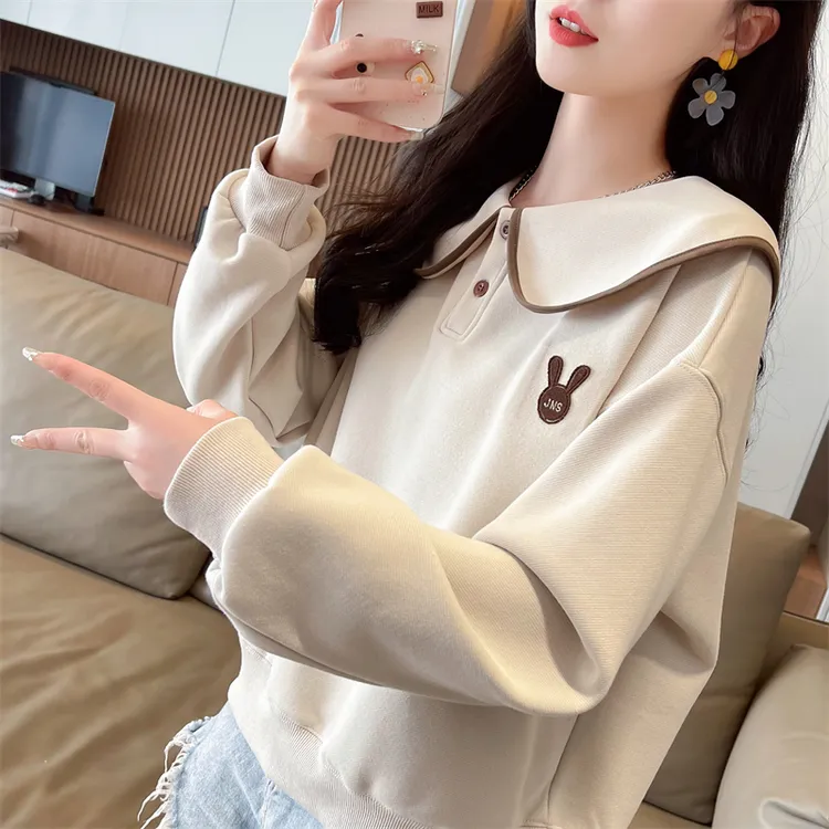 娃娃领卫衣女2025新款春秋季韩版宽松薄款设计感小众翻领上衣外套