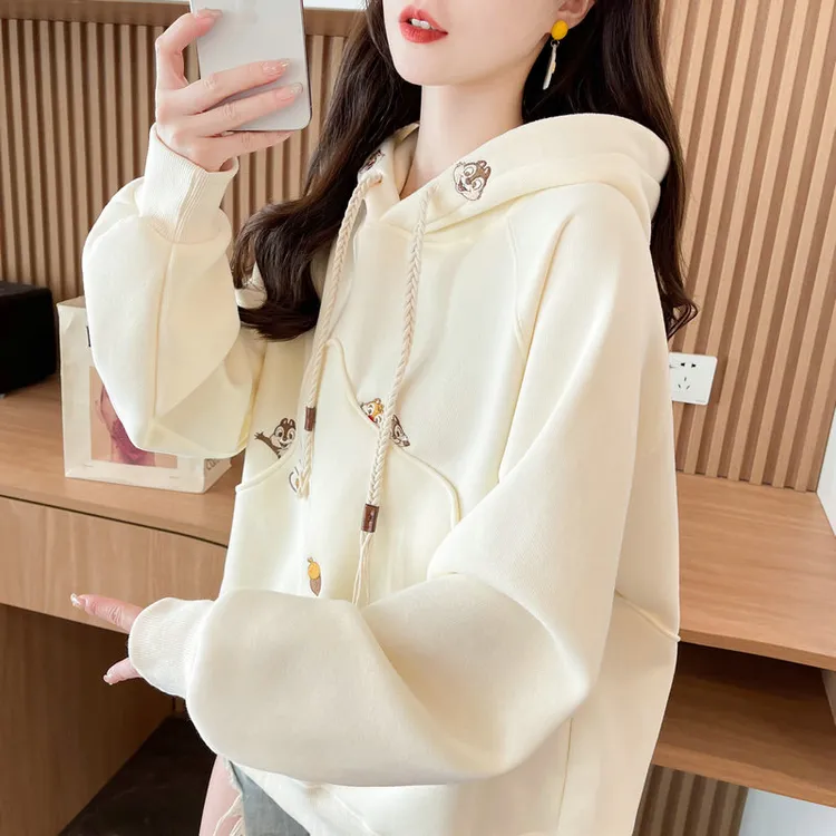连帽卫衣女2025新款春秋韩版宽松薄款学生设计感小众可爱刺绣外套
