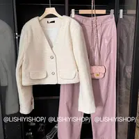 【南法假日】 亮丝V领卷毛呢短外套1-1295