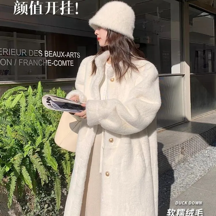 2025秋冬新款皮毛一体外套女长款水貂绒毛毛立领爆款气质加厚大衣