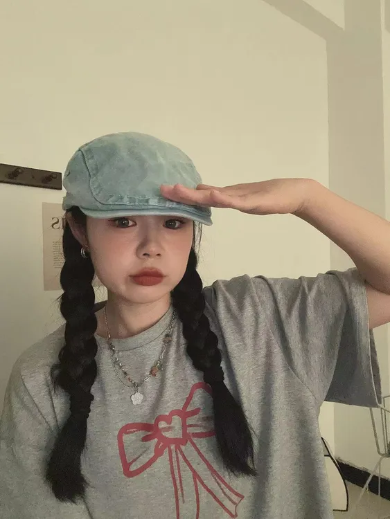 复古牛仔前进帽大头围日系百搭鸭舌帽休闲水洗做旧蓝色反戴贝雷帽