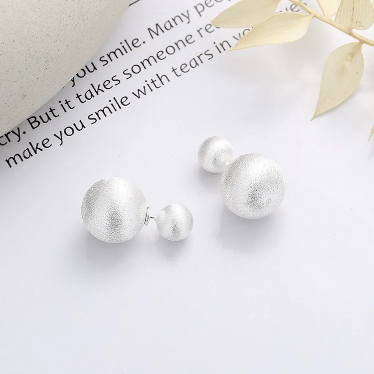 足银耳饰 足银990耳钉拉丝磨砂圆球耳饰简约气质百搭耳环设计感