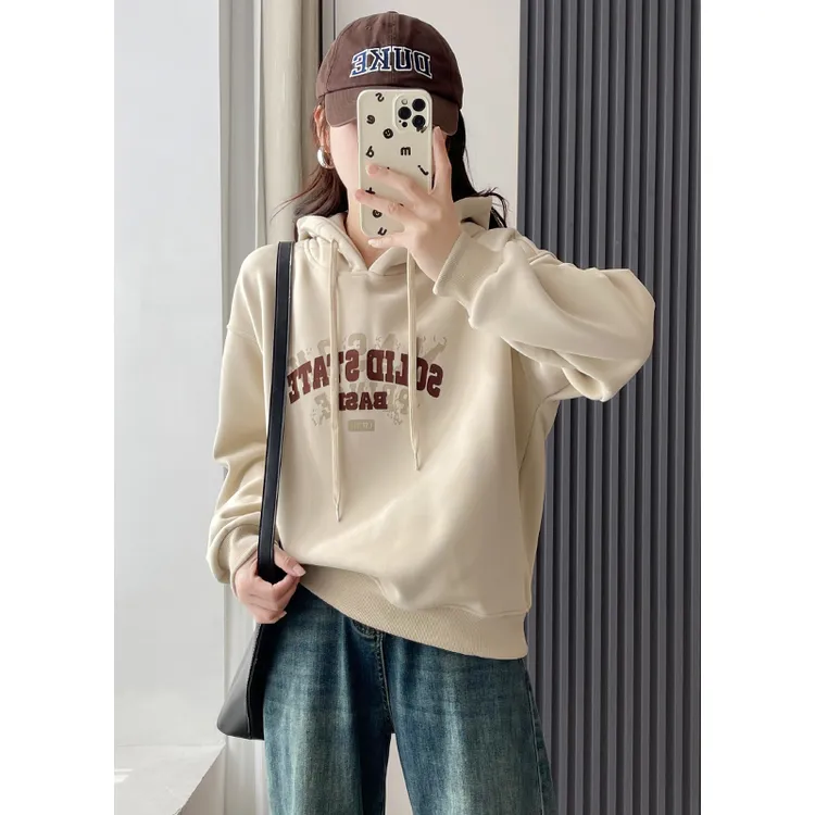 小众高级感连帽套头卫衣女韩版秋冬休闲字母印花加绒加厚减龄上衣