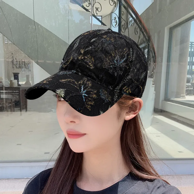 doodays彩金丝线小碎花编织蕾丝帽子春夏棒球帽户外出游女款