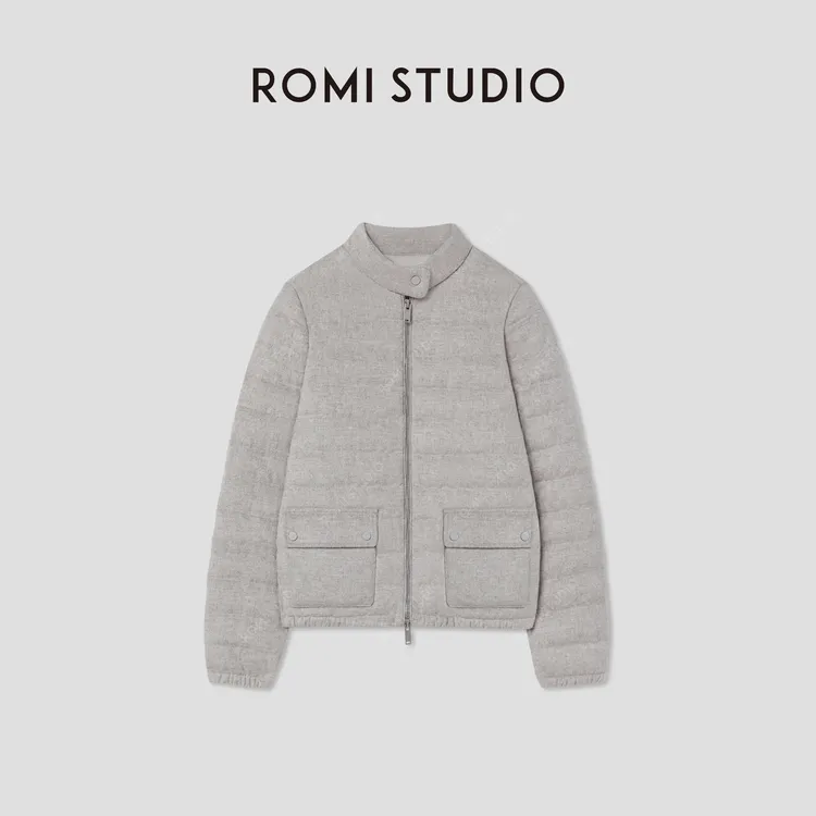 ROMI STUDIO90白鹅绒100%绵羊毛立领夹克式短款羽绒服RW24WWT1002