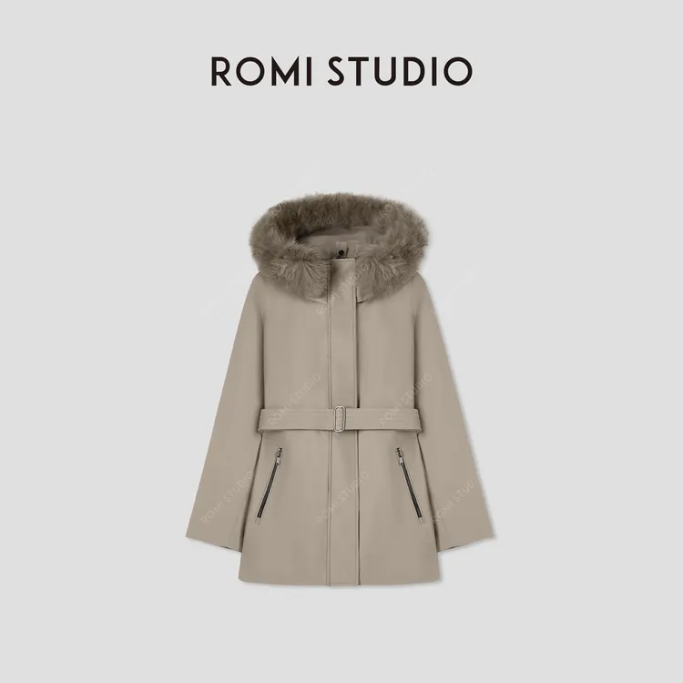 ROMI STUDIO白鹅绒拼狐狸毛毛领可拆卸内胆连帽羽绒服 441Y3001