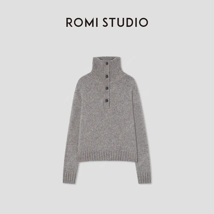 ROMI STUDIO“温暖如初”3针单边 绵羊毛棉混纺高领毛衫RW24WSG1220