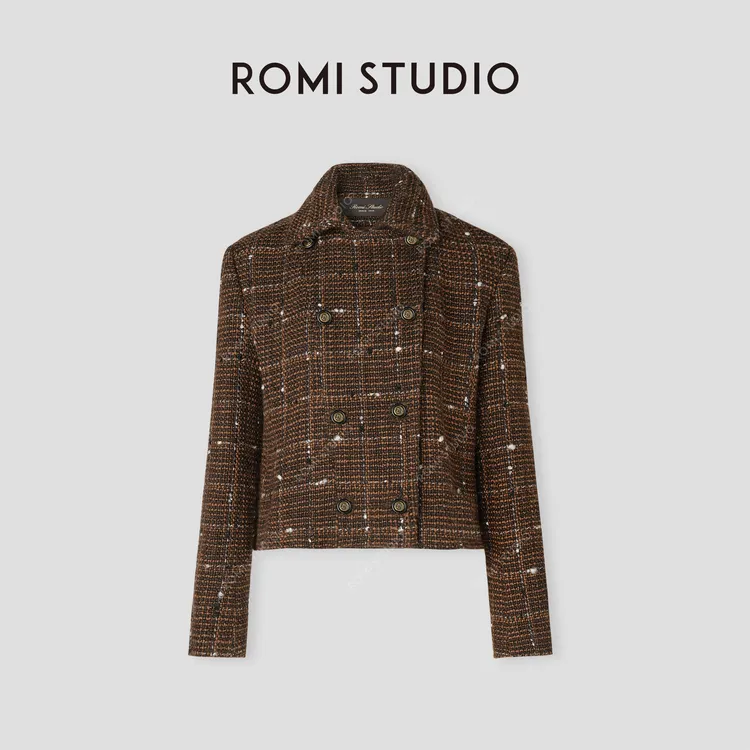 ROMI STUDIO “曼彻斯特” 羊毛混纺粗花呢格纹修身短外套 431W1004