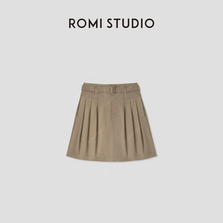 ROMI STUDIO“法式优雅” 腰带肤感透气A字半裙 24SSQ677