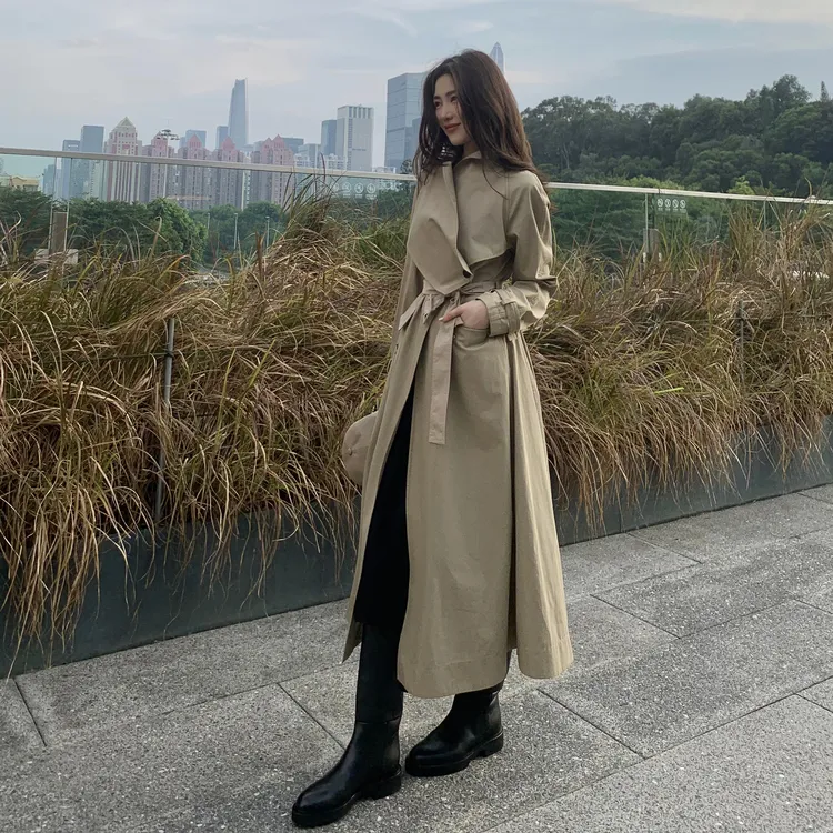 ROMI STUDIO“秋冬美拉德” 100棉宽松大翻领腰带风衣外套23AWW159