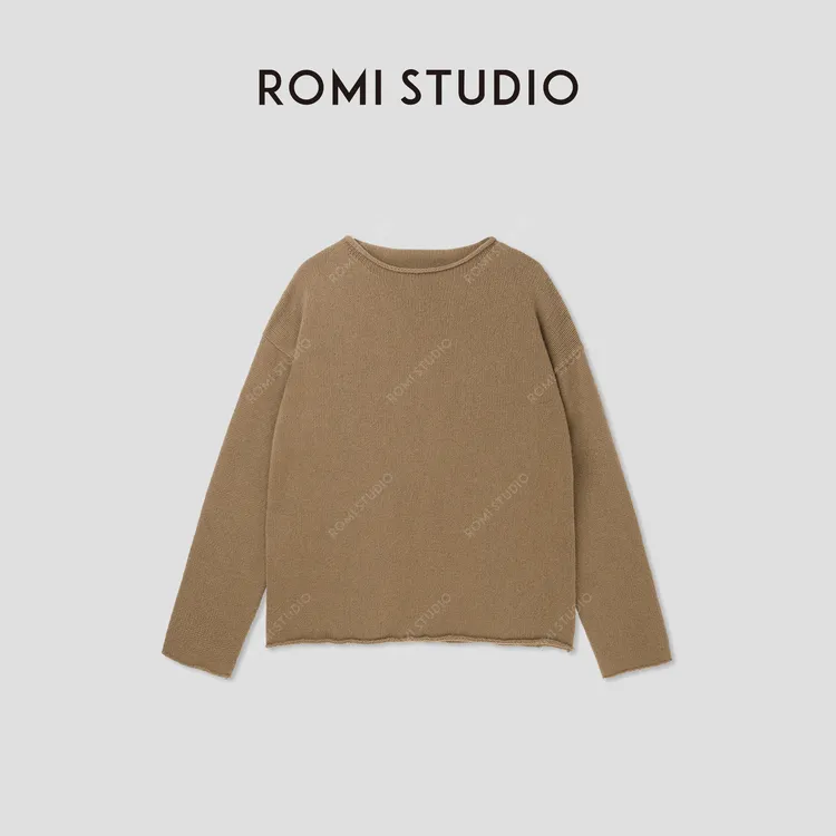 ROMI STUDIO“秋冬美拉德" 100%羊毛卷边圆领针织毛衣23AWM316