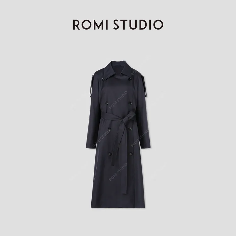 ROMI STUDIO “自我风度” 绵羊毛混纺半里衬腰带风衣外套 441DM051