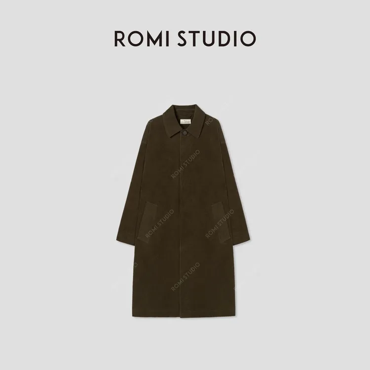 ROMI STUDIO“温柔有度”100棉哑光灯芯绒酵洗宽松直筒风衣441F9189