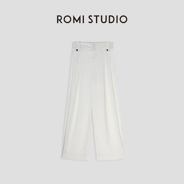 ROMI STUDIO“经典升级”125g长绒棉简约宽松压褶高腰阔腿裤 K3297