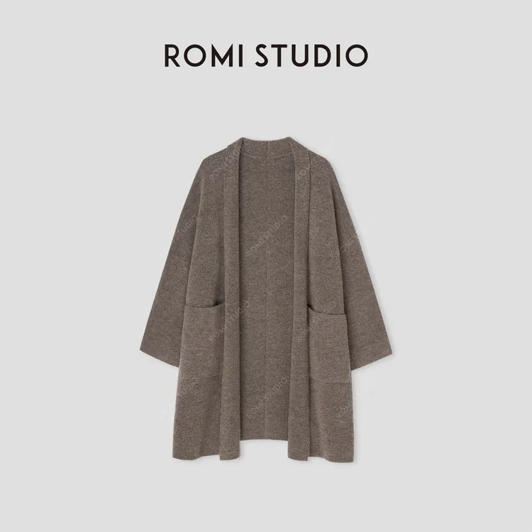ROMI STUDIO“棕标甄选”美丽奴绵羊毛羊驼毛混纺针织开衫 432TS377