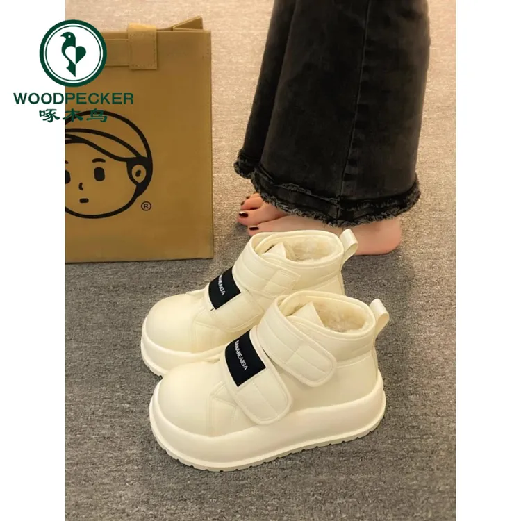 啄木鸟厚底雪地靴女款冬季2024年新款加绒保暖百搭厚底棉鞋魔术贴