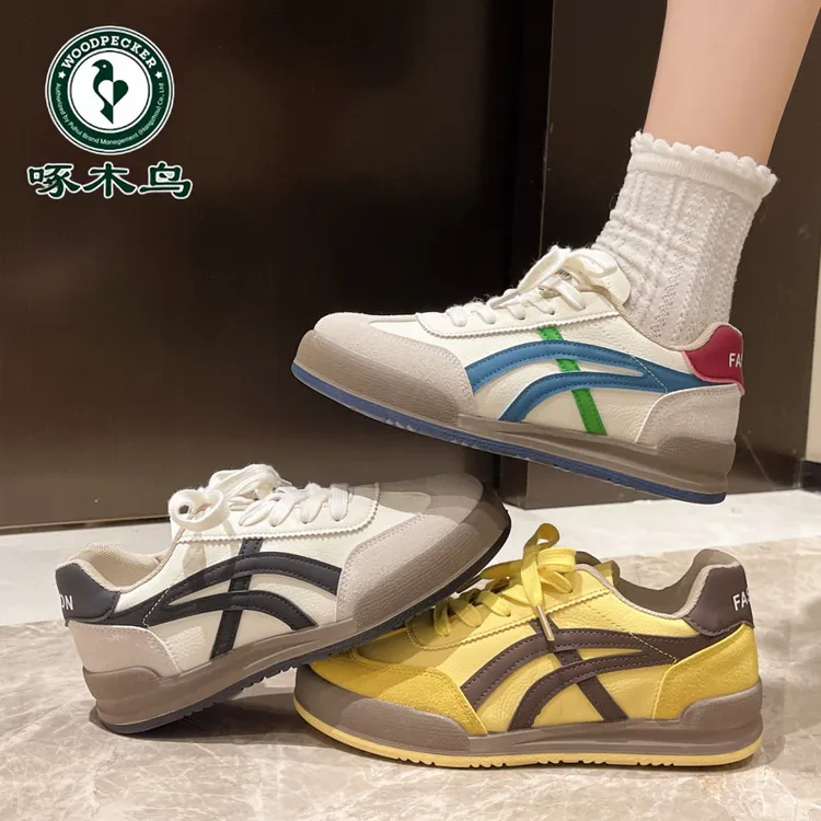 啄木鸟复古拼色小众阿甘鞋女2024年秋季新款时尚百搭轻便平底板鞋