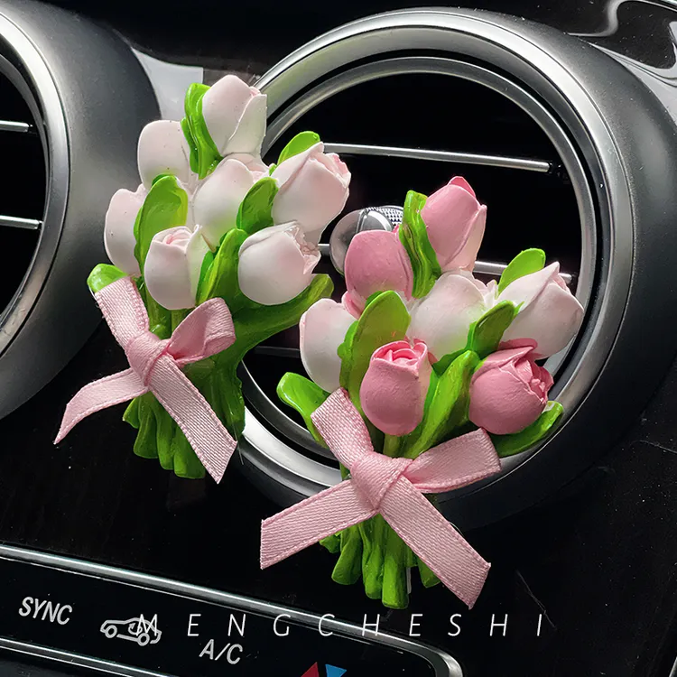 郁金香车载香薰汽车空调出风口装饰扩香石香氛花朵车内饰品摆件女