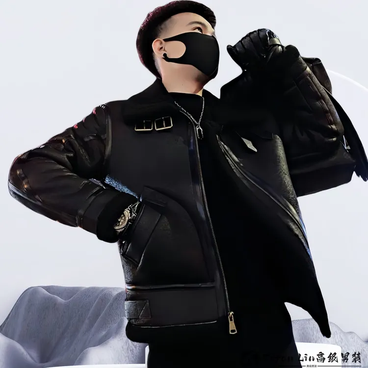 Tifan Lin棕色外套秋冬加厚男夹克机车棉服保暖时尚衣休闲男款