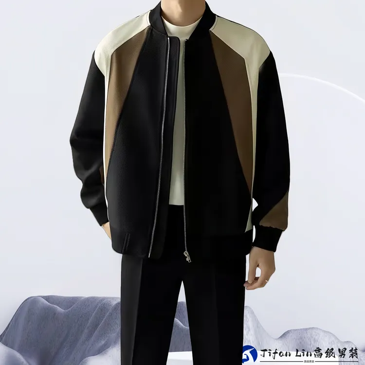 Tifan Lin冬季新款夹克男士轻熟风男装高级感棒球服撞色拼接外套