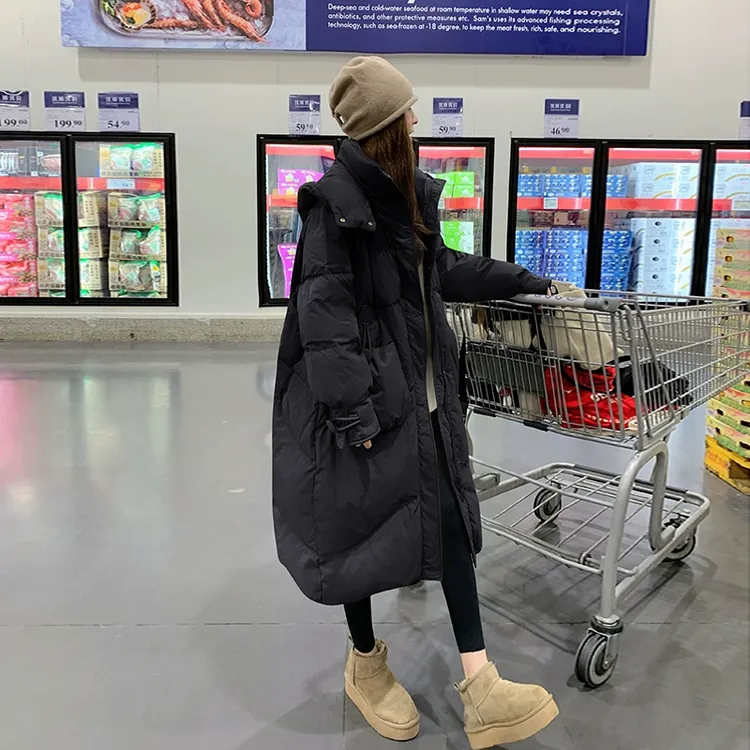 设计感长款黑色羽绒服女冬季2025新款韩版宽松时尚过膝加厚面包服