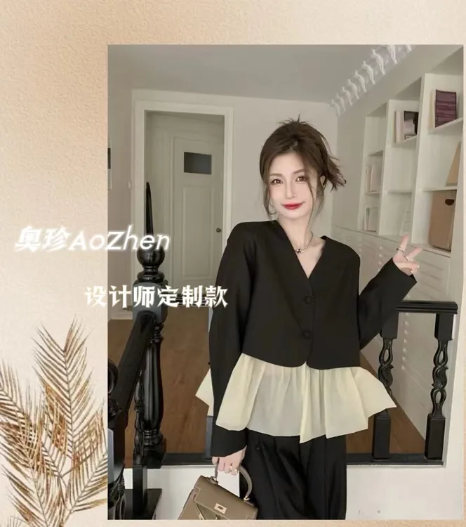 小香风西装外套女2025春秋新款宽松韩版百搭时尚显瘦大码上衣胖mm
