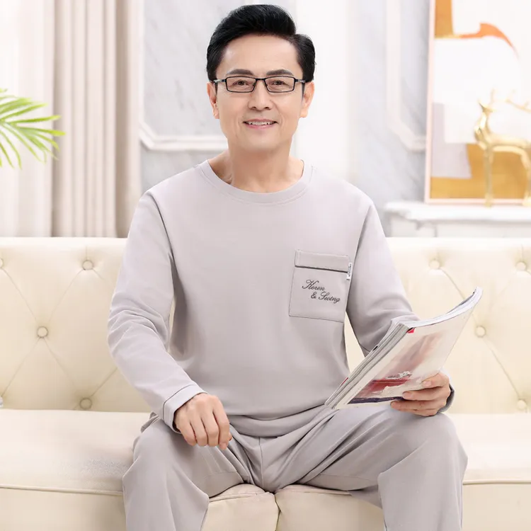 男士睡衣长袖春秋款2025新款爸爸纯棉秋季中老年大码男家居服套装