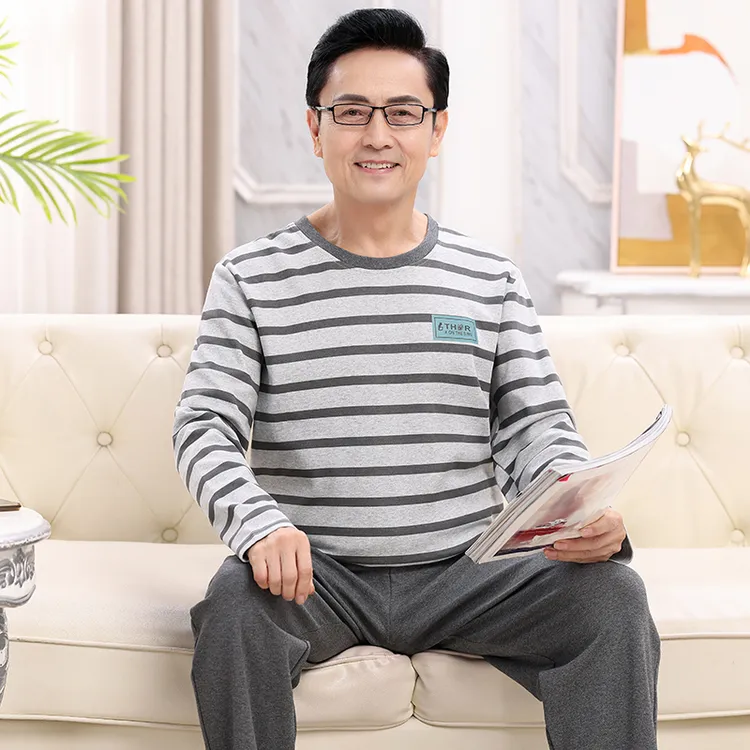 睡衣男士纯棉春秋季宽松加大码长袖中老年爸爸家居服套装2025新款