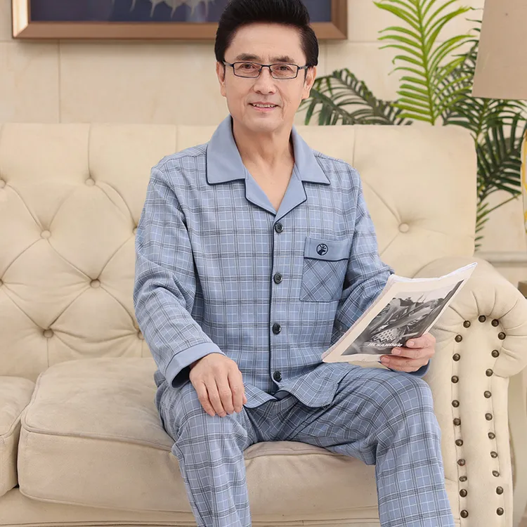 睡衣男纯棉长袖翻领春秋款男士家居服套装中老年爸爸休闲秋季新款