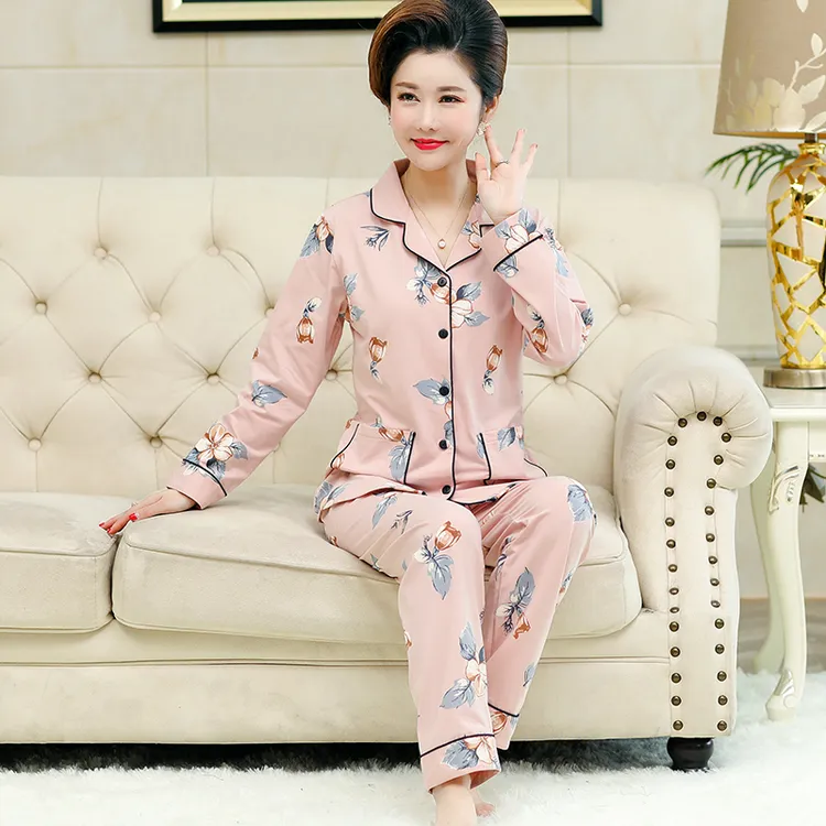 中老年人睡衣女士春秋款季纯棉长袖中年妈妈加大码家居服秋冬套装
