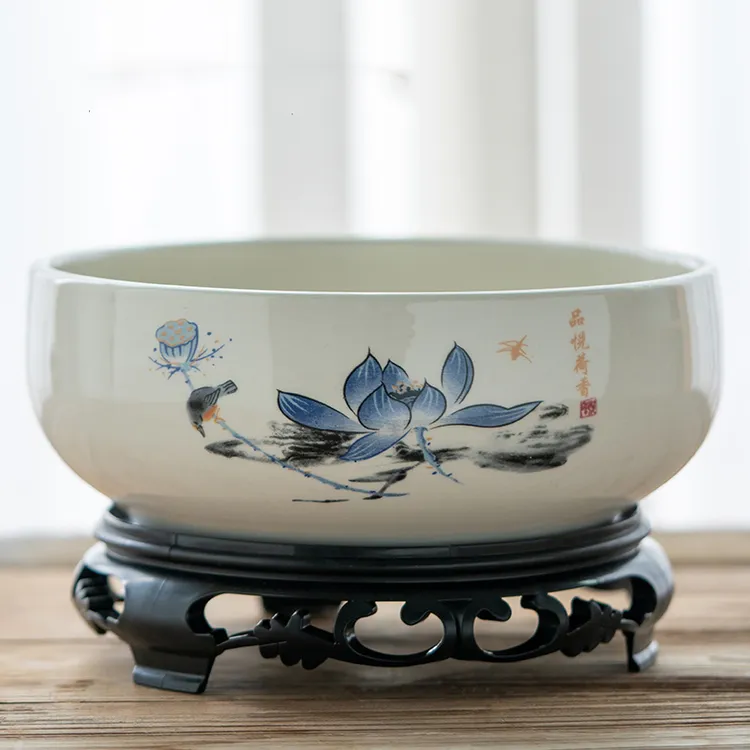 水培花盆陶瓷铜钱草一叶莲制作金钱草睡莲水莲花巴西木无孔大号盆商品图