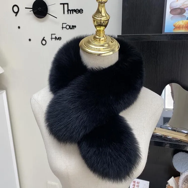 韩版国风整皮真狐狸毛围巾女士冬季保暖真毛围脖夹子款内衬毛毛领