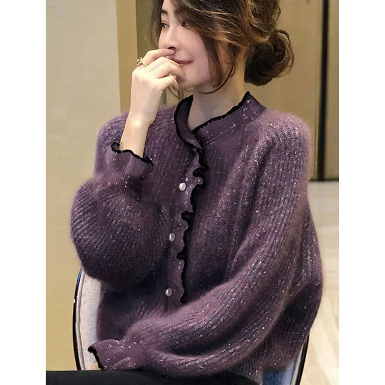 时尚通勤秋冬亮丝宽松针织上衣秋冬新款气质慵懒加厚洋气网红毛衣