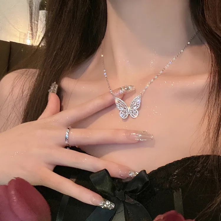 合金项链 微镶蝴蝶项链简约气质轻奢高级感锁骨链小众时尚百搭414