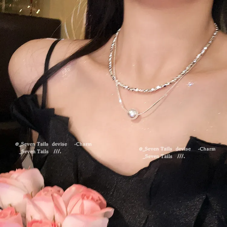 合金项链 人间星河~高级设计感小众双层项链碎银子珠珠锁骨链512