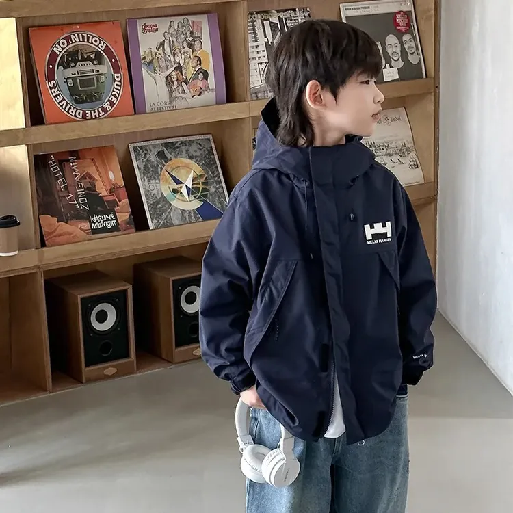 三防【冲锋衣夹棉】男童外套秋冬新款中大儿童冬季工装夹棉加厚风衣