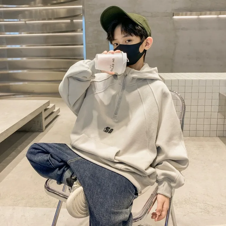 男童连帽卫衣秋冬款2025新款儿童炸街冬装上衣中大童加绒加厚衣服