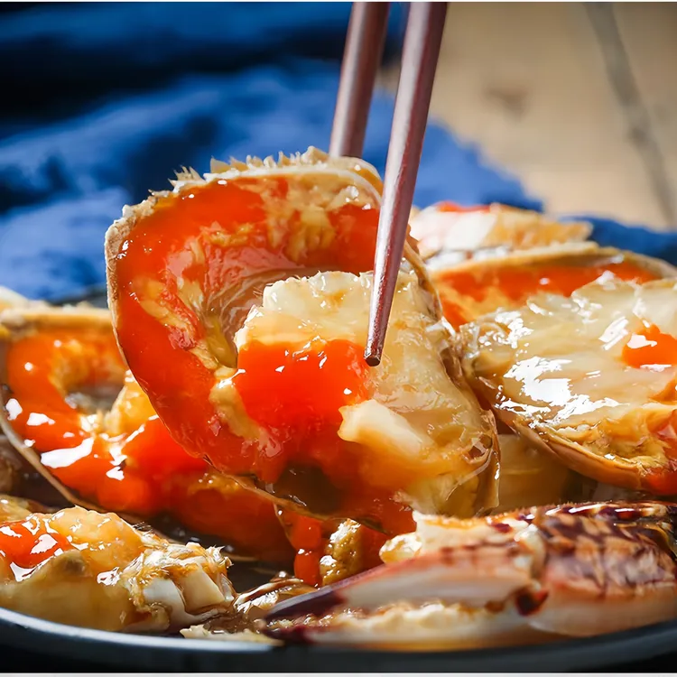 宁波特产红膏中蟹块700克3只红膏蟹加工开罐即食梭子蟹生腌蟹黄