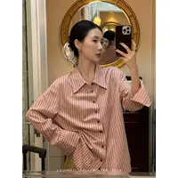 鹭青一【相对论】条纹衬衫女秋季设计感门襟收褶衬衣L24C1060H