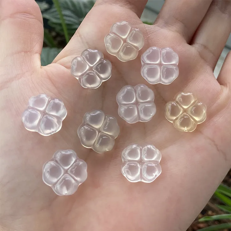 天然马料高冰白冰玉髓四叶草项坠男女款 香槟金玛瑙吊坠玉石坠