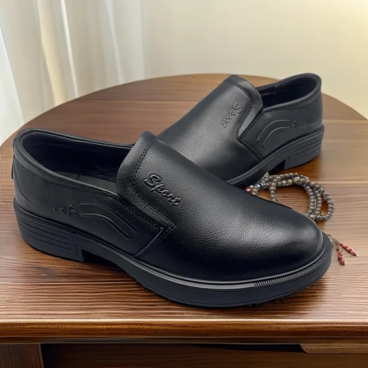 头层牛皮经典休闲男士商务一脚蹬软面软底耐磨防滑百搭男款黑色