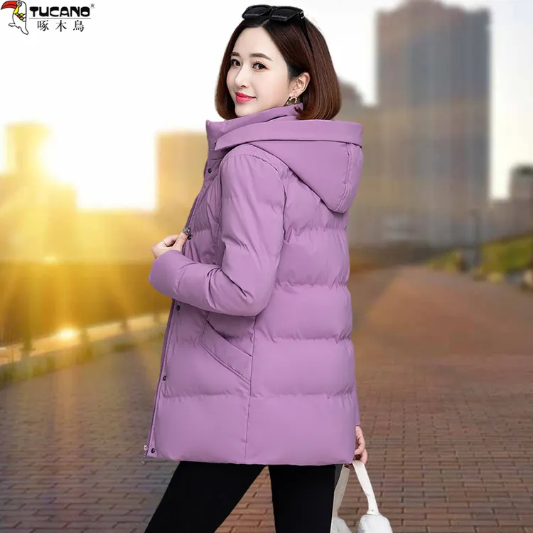 【官方品牌】啄木鳥中长款棉服女2025新款秋冬中年妈妈加厚保暖棉衣
